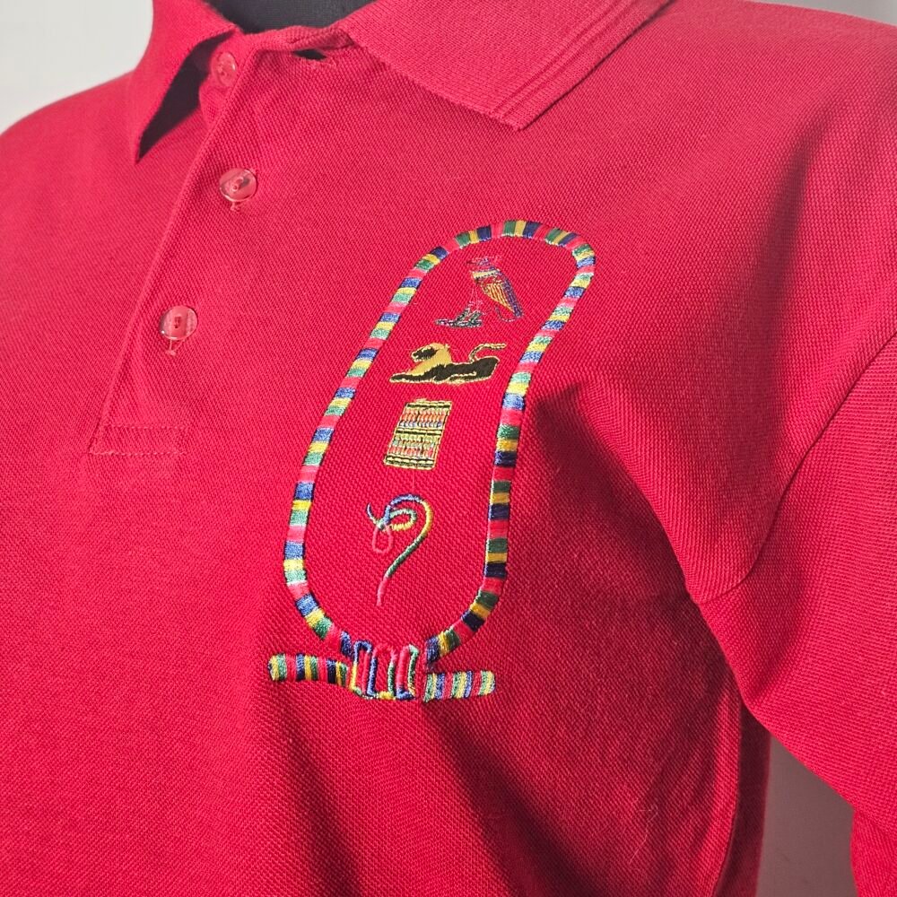 Carla Craft Egypt-Inspired Red Polo Shirt - Size L - Image 2