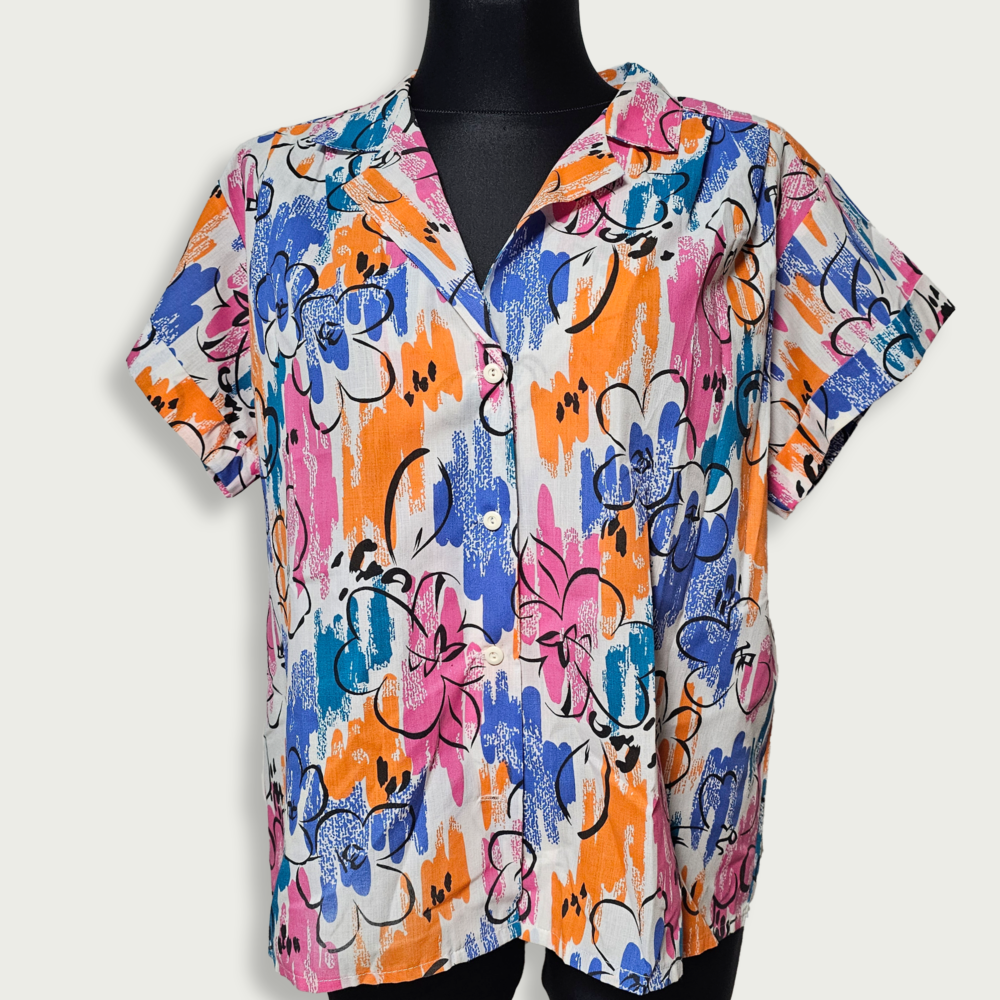 Abstract floral print short-sleeve blouse