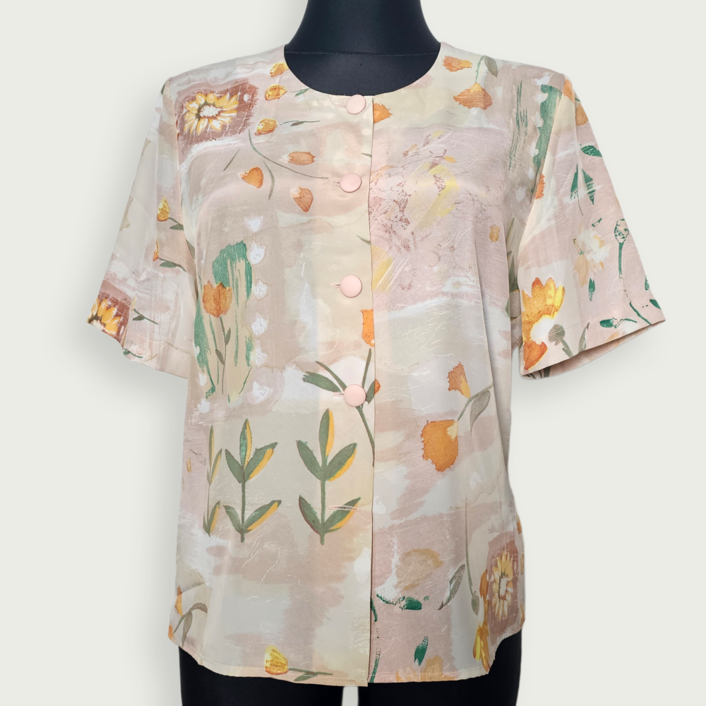 Vynerra abstract floral print short-sleeve blouse