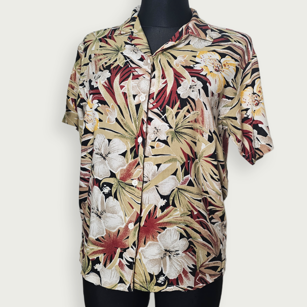 Tropical floral print short-sleeve blouse