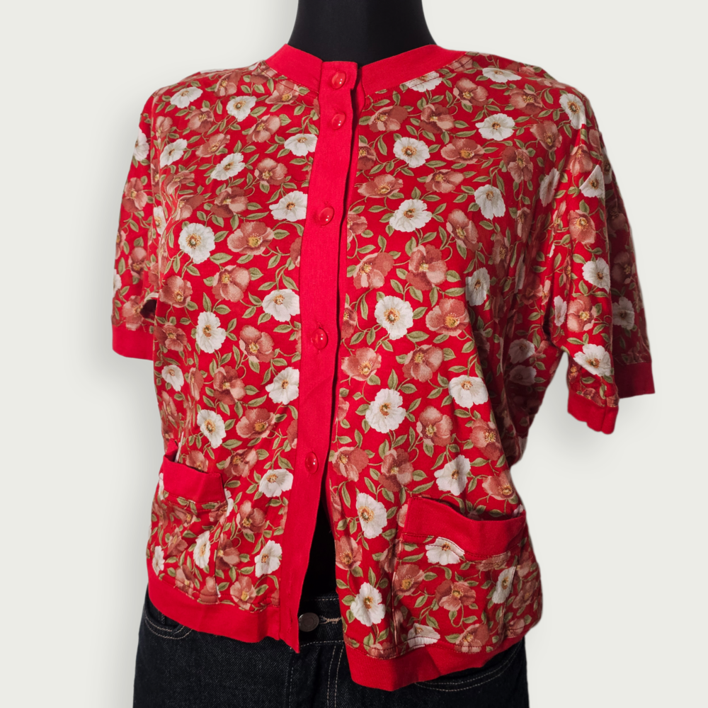 MG red floral button-up blouse