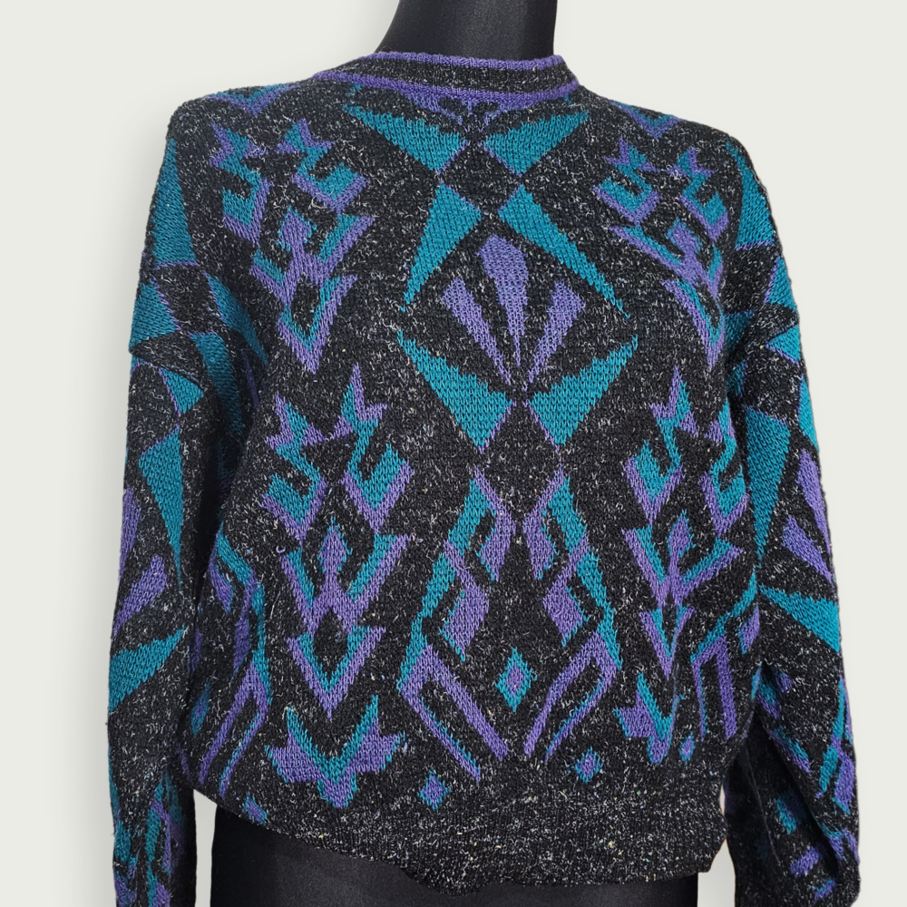 Monte Carlo black and purple geometric knit sweater