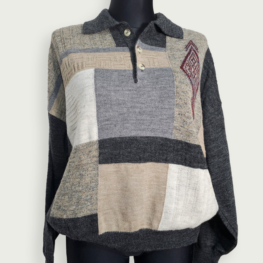 BEX Casuals black and beige patchwork polo sweater