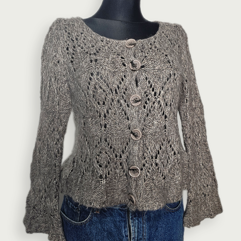 Bandolera brown lace knit button-up cardigan