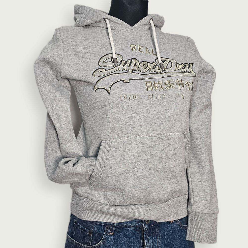 Superdry Grey Hoodie with Embroidered Logo – Size S