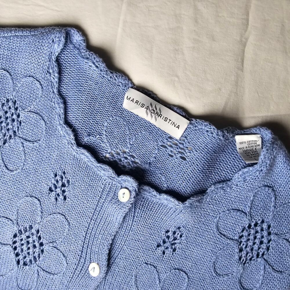 Marisa Christina Periwinkle Cotton Cardigan with Floral Detailing - Image 2