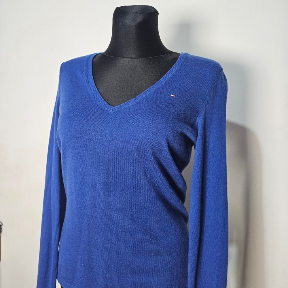 Tommy Hilfiger Blue V-Neck Wool-Cotton Sweater - Image 4