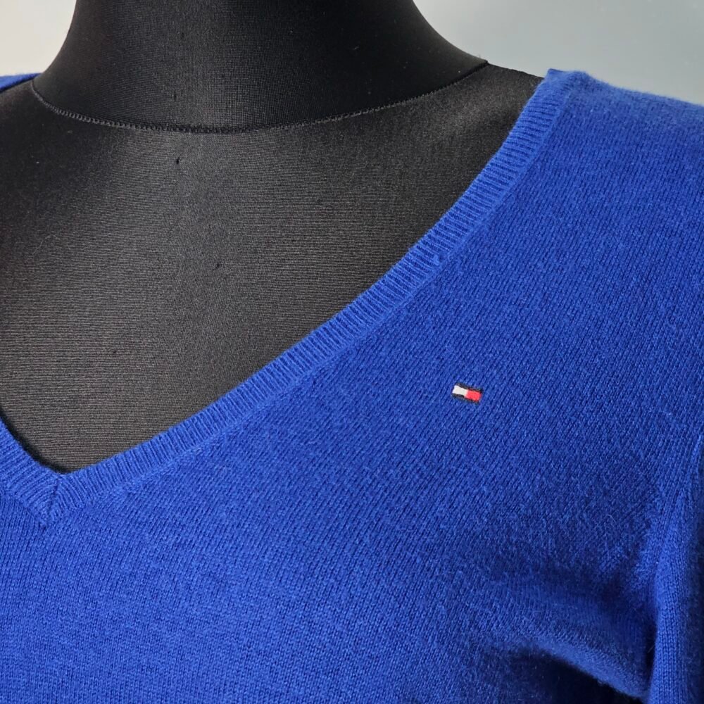 Tommy Hilfiger Blue V-Neck Wool-Cotton Sweater - Image 3