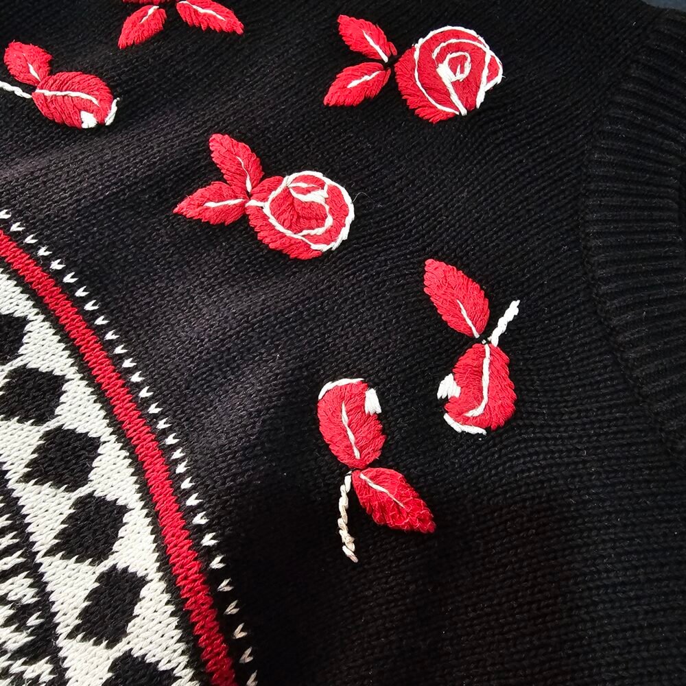 Mexx Black, White & Red Embroidered Cotton Sweater - Image 3