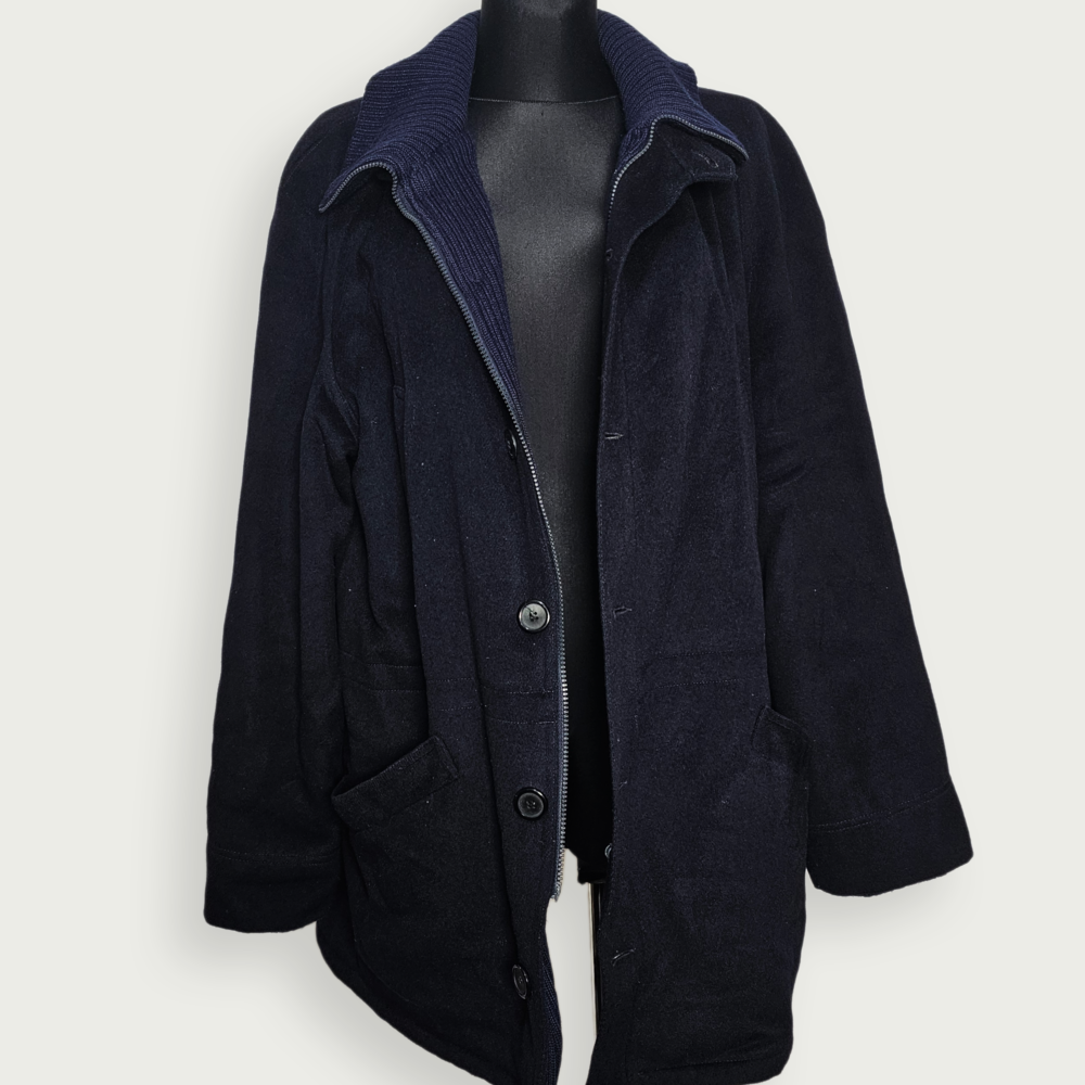 Cashmere and Wool Blend Dual-Layer Coat with Sweater Interior - Image 2