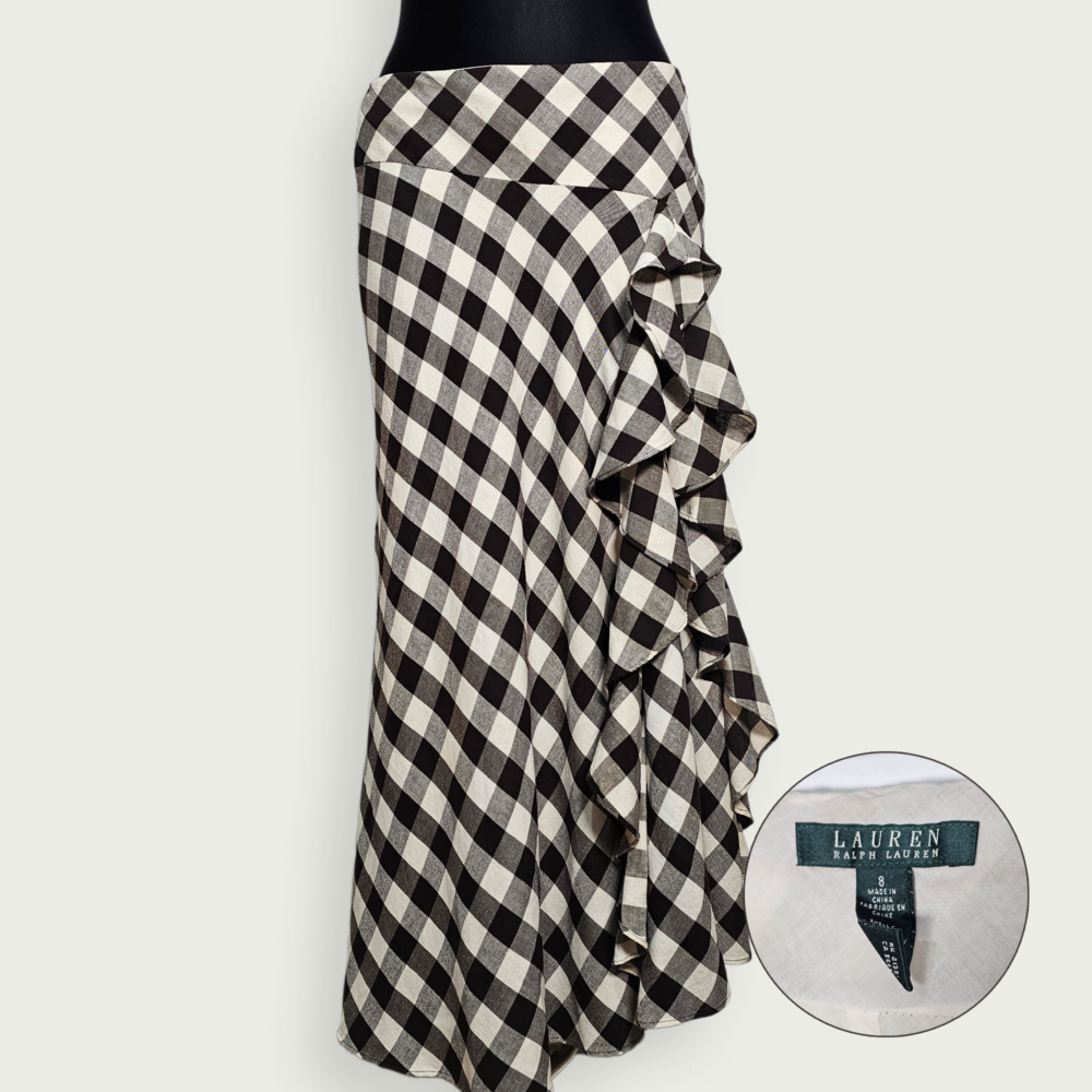 Ralph Lauren Gingham Ruffle Maxi Skirt