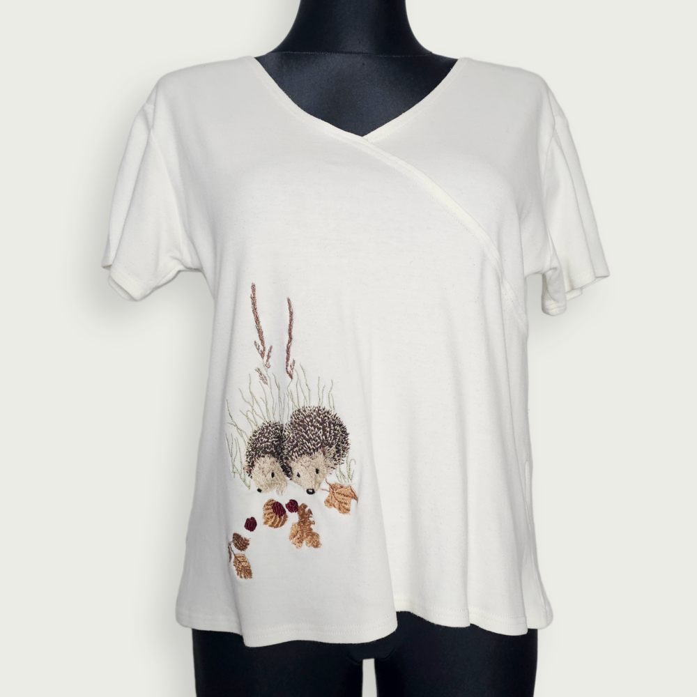 Country Scene Hedgehog Embroidered Cotton Blouse