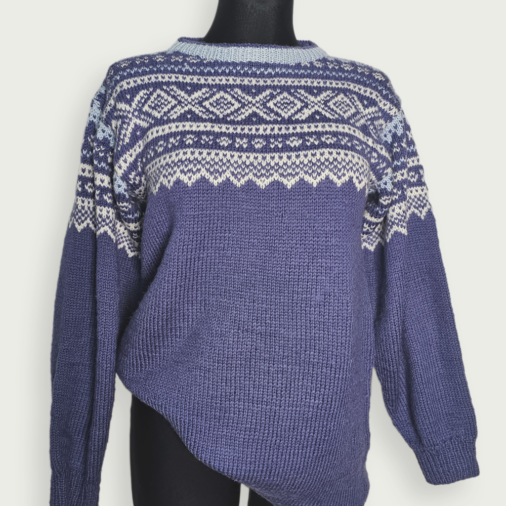 Handmade Nordic Wool Sweater - Blue and White