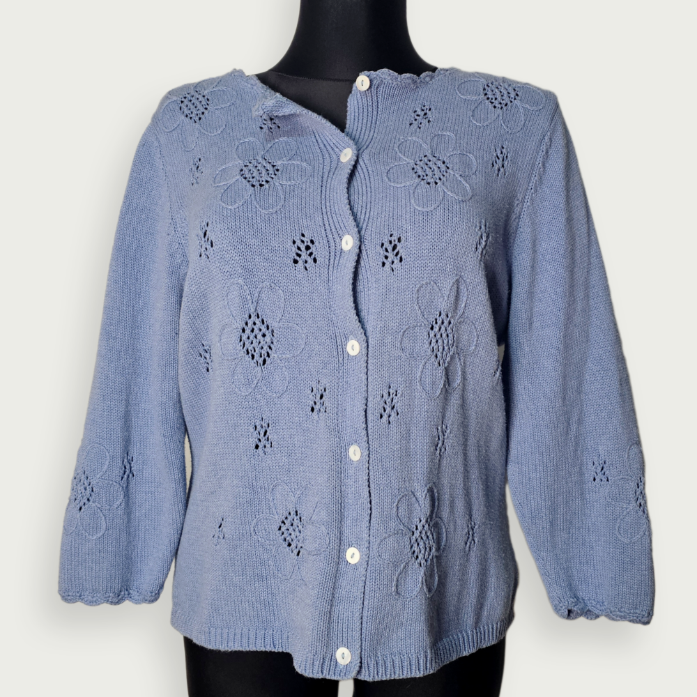 Marisa Christina Periwinkle Cotton Cardigan with Floral Detailing