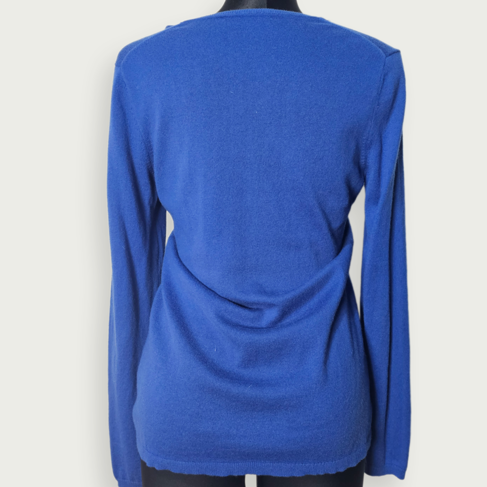 Tommy Hilfiger Blue V-Neck Wool-Cotton Sweater - Image 2