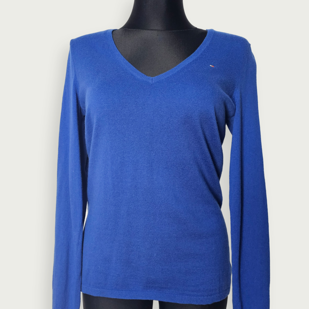 Tommy Hilfiger Blue V-Neck Wool-Cotton Sweater